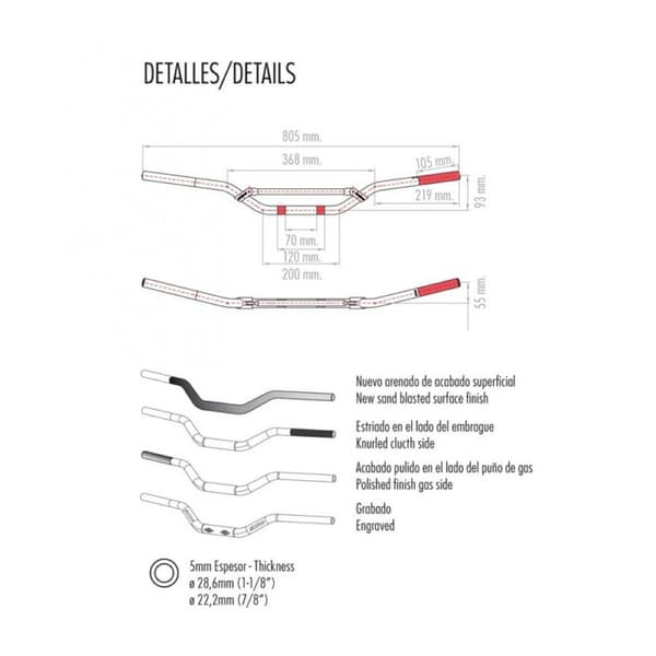 Hebo Low Tracker Styr Enduro/cross Double Force Grå 28.6 mm / 805 mm