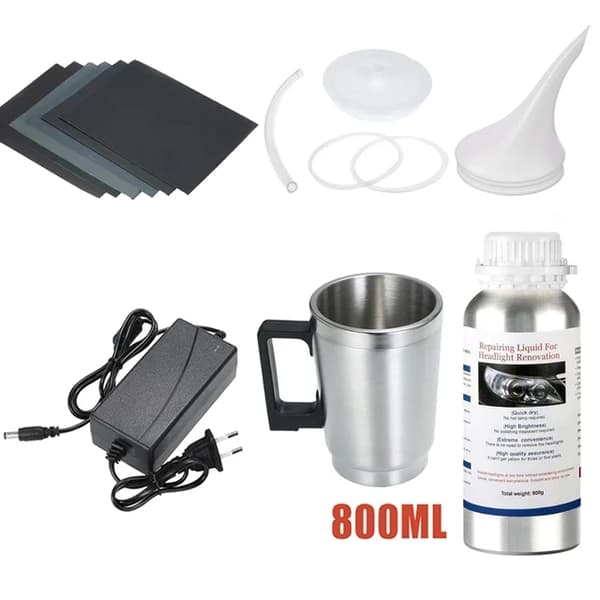 Bilstrålkastarrenoveringskit, 800ML flytande polymer, bilbelysning renovering och reparation, Set 2 Verktygslåda Kit