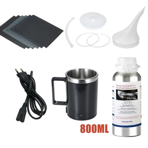Bilstrålkastarrenoveringskit, 800ML flytande polymer, bilbelysning renovering och reparation, Set 2 Verktygslåda Kit