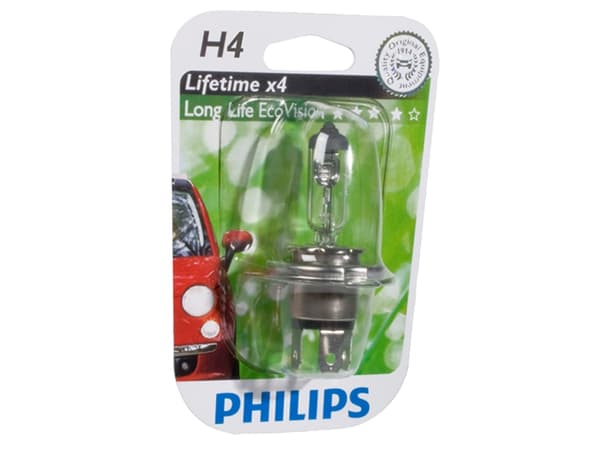 Philips LongLife EcoVision 12342LLECOB1 Lengre levetid, 60 W, 12 V, H4, Halogen, 3100 K, 1 stykker