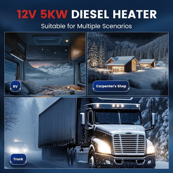 Luftdieselvärmare 12V 5KW Luftdieseltillsatsvärmare Luftvärmare 0,16-0,52L/H Dieselvärmare med LCD-skärm Fjärrkontroll Utan Bluetooth, Svart