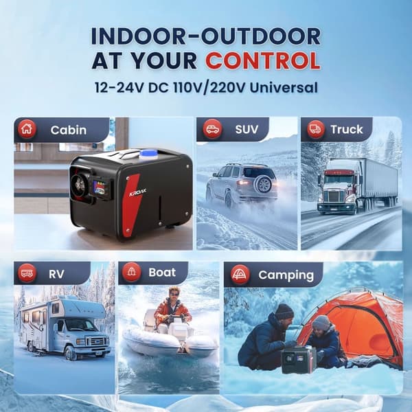 KROAK 12V 5KW Air Diesel Heater Hjælpevarmer, Bluetooth Air Heater Air Diesel Hjælpevarmer med Fjernbetjening Uden EU Adapter