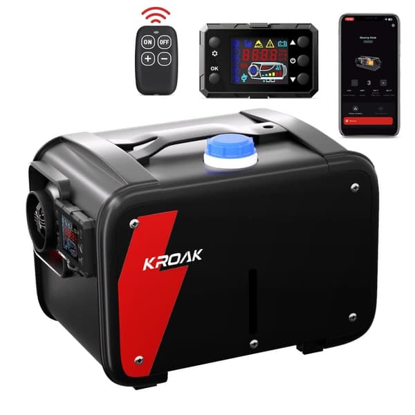 KROAK 12V 5KW Luftdieselvärmare Extravärmare, Bluetooth Luftvärmare Luftdieseltillsatsvärmare med fjärrkontroll Utan EU-adapter