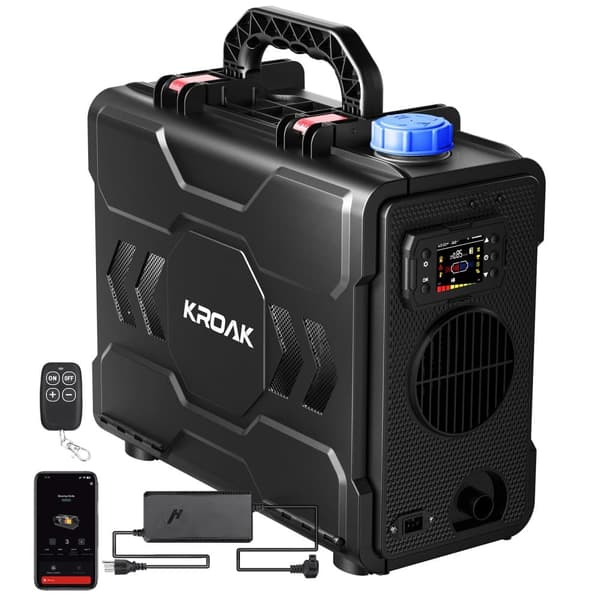 KROAK TB2 12V 24V 8KW 6L Biltillsatsvärmare, Verktygslåda Förbättrad Diesel Air Allt-i-ett-värmare, Bluetooth App-kontroll med adapter