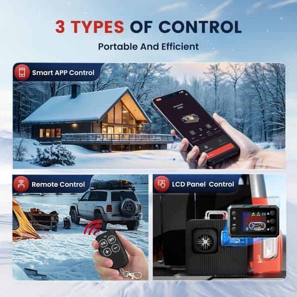 5KW parkeringsvärmare bluetooth vertikal bilvärmare med fällbart handtag, MVP1 AC 110-240V dieselvärmare med 230V EU-kontakt