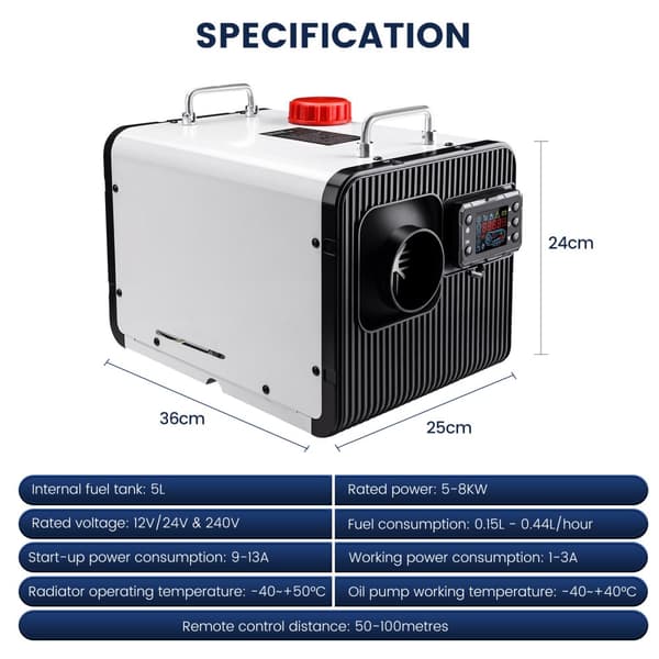 5KW parkeringsvärmare bluetooth vertikal bilvärmare med fällbart handtag, MVP1 AC 110-240V dieselvärmare med 230V EU-kontakt