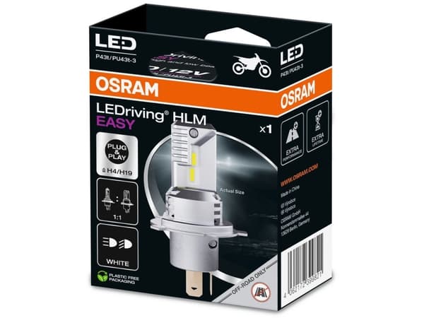 LED-lamppu (läpipainopakkaus 1 kpl) H19/H4 12V 19.0/18.7W P43T ilman tieliikennelupaa, moottoripyörille LEDriving HL EASY, valkoinen 6500K