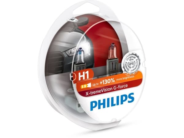 Philips X-tremeVision G-force 12258XVGS2 10 G vibrasjonsmotstand, 55 W, 12 V, H1, Halogen, 3500 K, 2 stykker