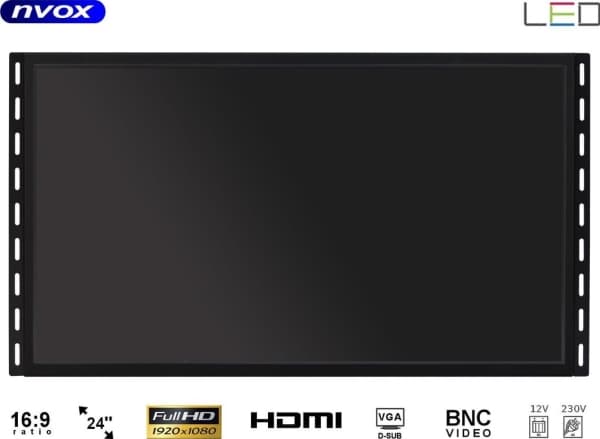 Automagnetola Nvox Monitorius kosketusnäyttö atviro rėmo led 24cali hdmi usb vga bnc 12v 230v full hd