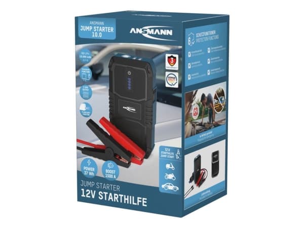 Ansmann Jump Starter 10.0, 1500 A, Sort, Blå, 1500 A, Lithium Polymer (LiPo), 2,5 Ah, 37 Wh