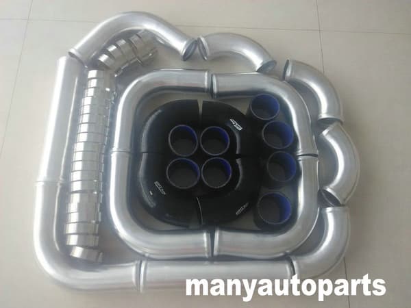 Aluminium Intercooler Turbo Rørkit, 2 Tommer Diameter, Inkluderer Slanger og T-Klemmer, Universel Pasform