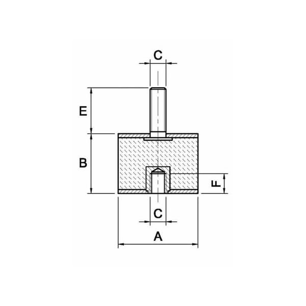 Gummistötdämpare hona/hane typ B, Fi 25x20 mm, M6x8 mm, M6x18 mm, cylindrisk 84245