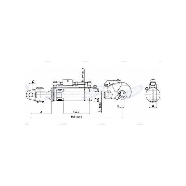 Hydraulkoppling kat. 3 700-940 mm med gaffelhuvud (32 mm) krok (32 mm) utan kablar 36957