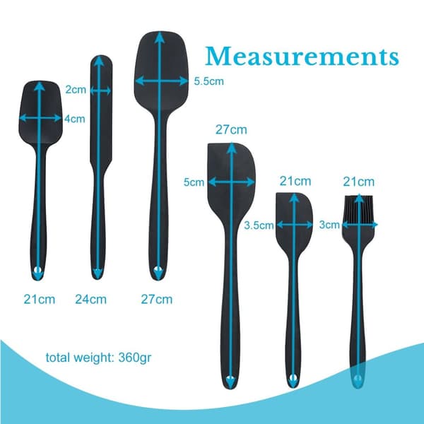 Silicone Spatula Set i 6 delar i svart Non-stick Baking Utensils for Cooking Baking Stirring Dressing Värmebeständig
