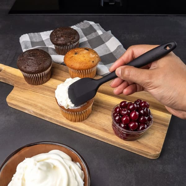 Silicone Spatula Set i 6 delar i svart Non-stick Baking Utensils for Cooking Baking Stirring Dressing Värmebeständig