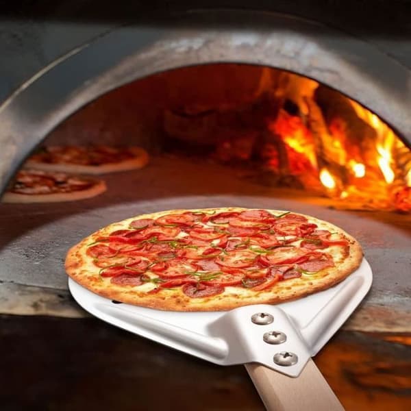 Pizzaspad med 7 tums trähandtag, aluminium pizzaspad med trähandtag 60 cm lång