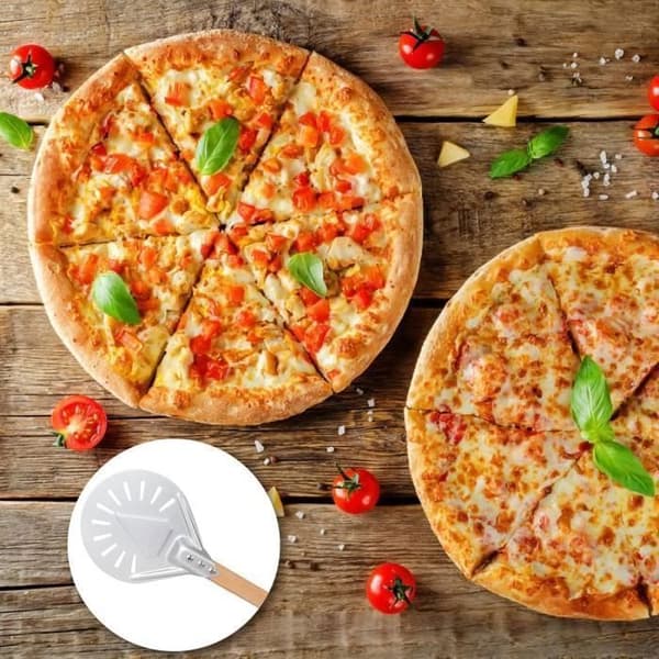 Pizzaspad med 7 tums trähandtag, aluminium pizzaspad med trähandtag 60 cm lång