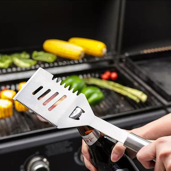 Multifunktionell spatel - Rostfritt stål - 35 cm - 5 i 1 - Ergonomisk - Värmeresistent
