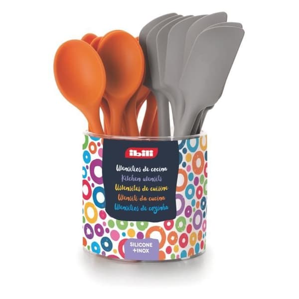 SET MED 12 GRÅ SPATEL + 8 ORANGE SILIKONSKEDAR