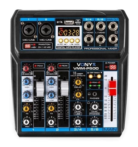 Vonyx VMM-P500 4 kanaler musik mixer 4Ch/BT/MP3/US