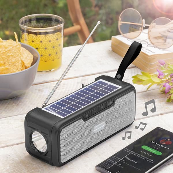 Trådløs høyttaler med solcellelading og LED lommelykt Sunker InnovaGoods