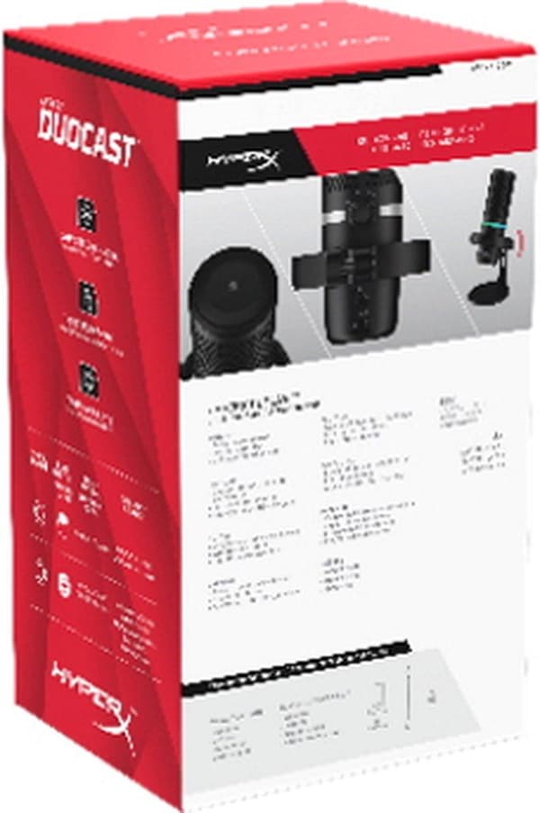 HyperX DuoCast - RGB USB-kondensaattorimikrofoni, musta PC, PS5, PS4, Mac. Low Profile Shock Mount, Cardioid, Omnidirectional, Pop Filter, Gain Contro