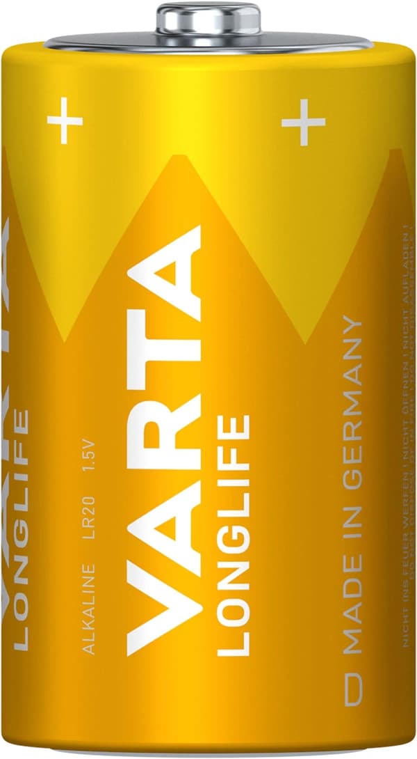 Varta LONGLIFE, alkaliskt batteri, D, Mono, LR20, 4-pack, Tillverkad i Tyskland