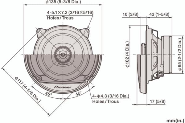 Pioneer TS-A1081F - Bilhögtalare - 10 cm - 2-vägskoaxial - 230 W