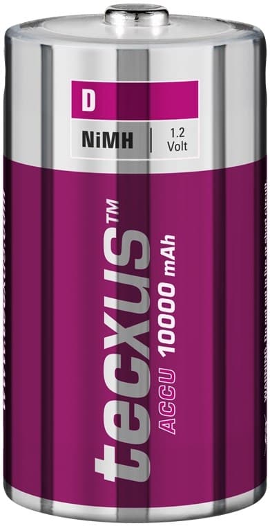 tecxus D (Mono)/HR20 genopladeligt batteri - 10000 mAh, 10 stk. i æske Nikkel-metalhydrid batteri (NiMH), 1,2 V