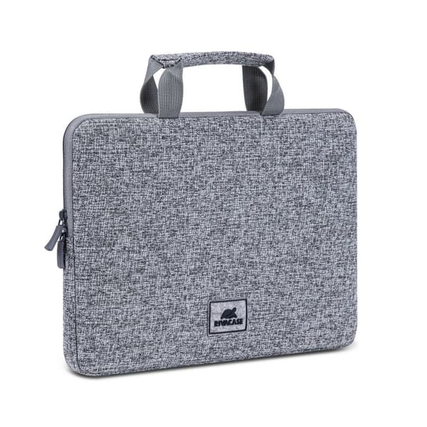 RIVACASE Anvik 13,3" laptopfodral, ljusgrå, med handtag, vattentätt material, plyschig insida, bakficka för smartphone, visitkort, tillbehör