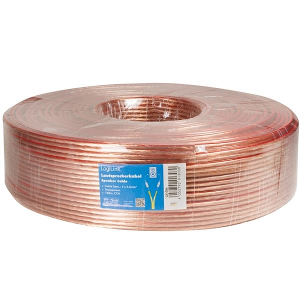 LogiLink Högtalarkabel 2x2,5 mm² 100m Transparent