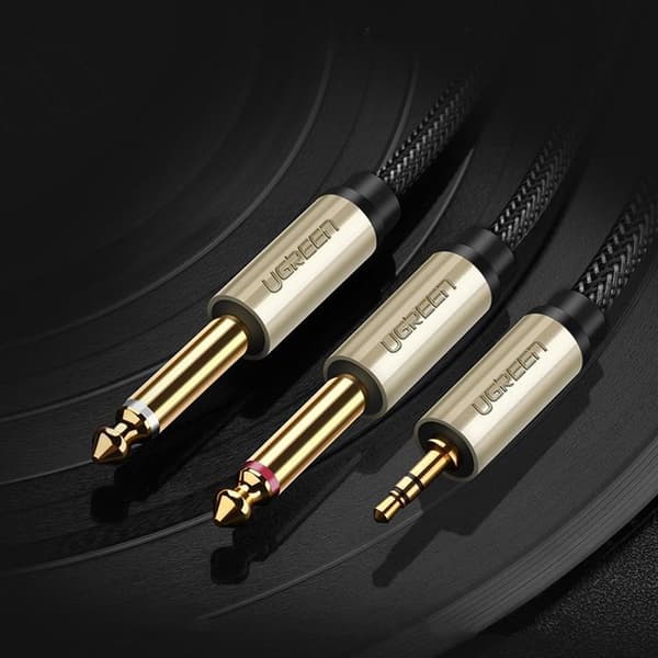 Ugreen Audio Kabel Mini Jack 3.5 mm Till 2 x jack 6.35 mm 1m - Grå