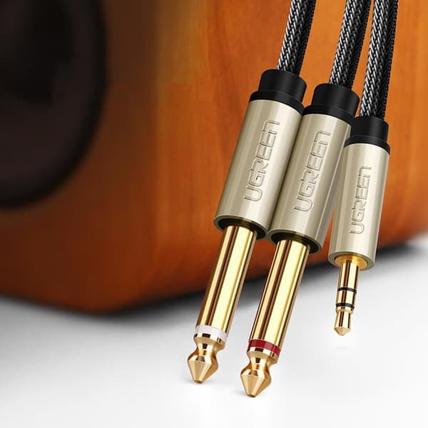 Ugreen Audio Kabel Mini Jack 3.5 mm Till 2 x jack 6.35 mm 1m - Grå