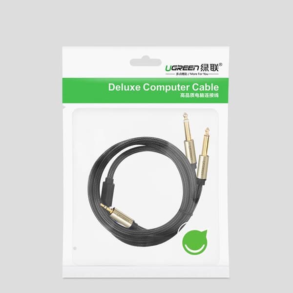 Ugreen Audio Kabel Mini Jack 3.5 mm Till 2 x jack 6.35 mm 1m - Grå