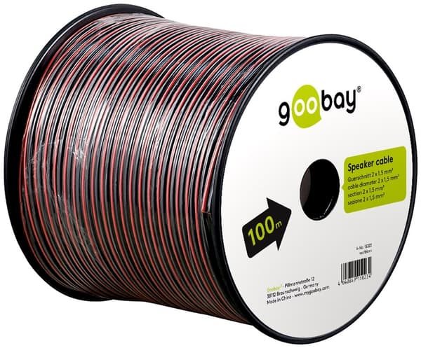 Goobay Högtalarkabel röd;svart CCA 100 m spole, tvärsnitt 2 x 1,5 mm²