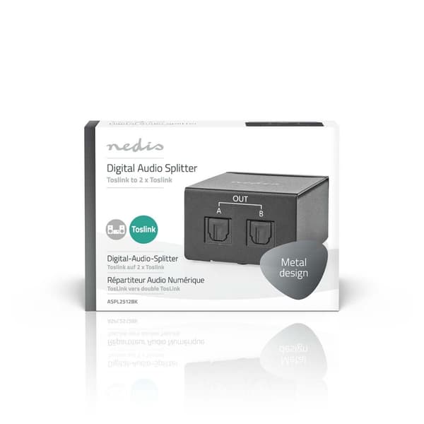 Nedis Video Transmitter | 1-veje | Tilslutninger indgang: TosLink Hun | Tilslutninger udgang: 2x TosLink | Trykknap | Metal | Sort