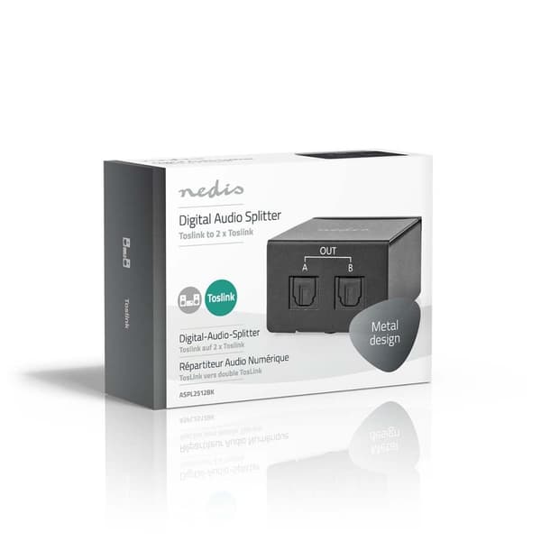 Nedis Video Transmitter | 1-veje | Tilslutninger indgang: TosLink Hun | Tilslutninger udgang: 2x TosLink | Trykknap | Metal | Sort