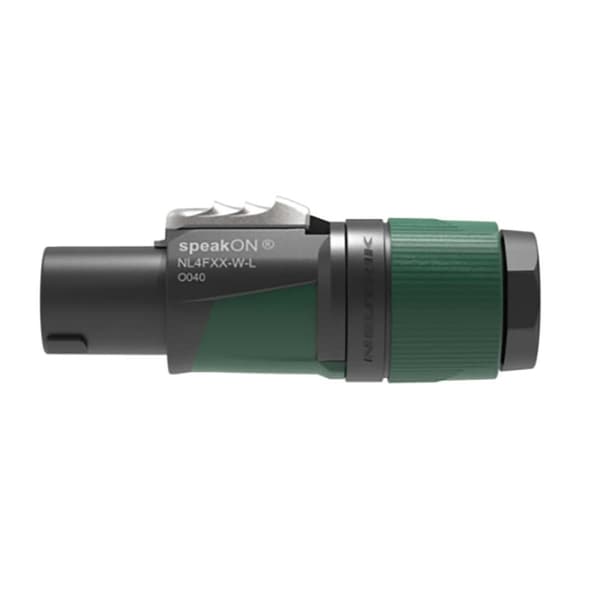 Neutrik 4 pole speakON cable connector, screw terminal assembly, chuck type strain relief for cable diameters 10 to 16 mm