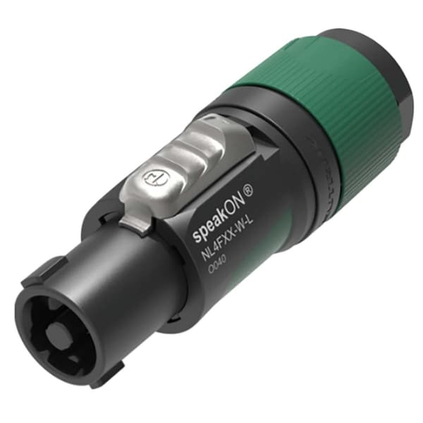 Neutrik 4 pole speakON cable connector, screw terminal assembly, chuck type strain relief for cable diameters 10 to 16 mm