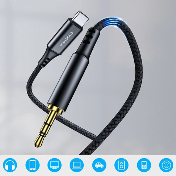 Choetech USB-C till Aux Kabel 2m 3.5 mm mini jack - Svart