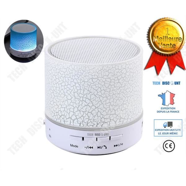 TD® färgglad mini bluetooth-högtalare, med LED-lampor sprakande mönster bärbar vit mini-ljudhögtalare med blå lampor