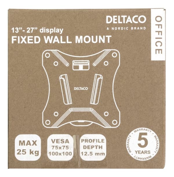 Office Compact Slim Fixed Wall Mount, 13"-27", 25 kg, black