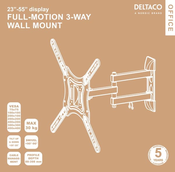 OFFICE FullMotion Wall Mount tilt swivel 23"55" 30 kg