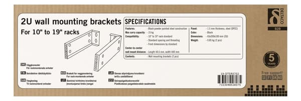 10"-19" wall mount with adjustable width, 2U, 15kg load