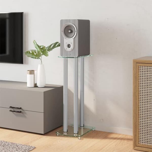 vidaXL vidaL Högtalarstativ 2 st härdat glas 3 pelare silver