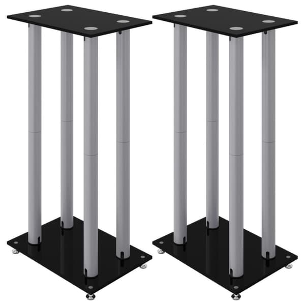 vidaXL Högtalarstativ 2 st härdat glas 4-pelarmodell svart & silver
