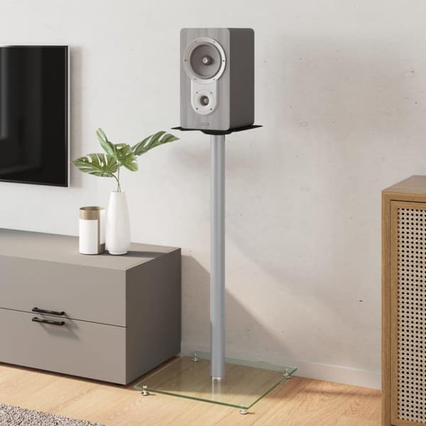vidaXL Högtalarstativ 2 st härdat glas 1-pelardesign silver