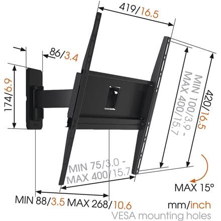 Vogels | Wall mount | MA3030-A1 | Full motion | 32-65 " | Maximum weight (capacity) 25 kg | Black