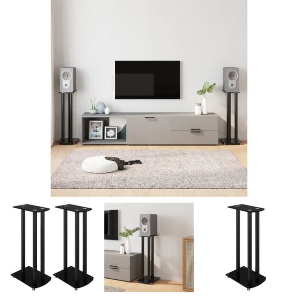 The Living Store Stativ för högtalare 2 st svart härdat glas 3-pelarmodell -  Högtalarstativ