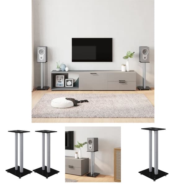 The Living Store Högtalarstativ 2 st härdat glas 2-pelarmodell svart & silver -  Högtalarstativ